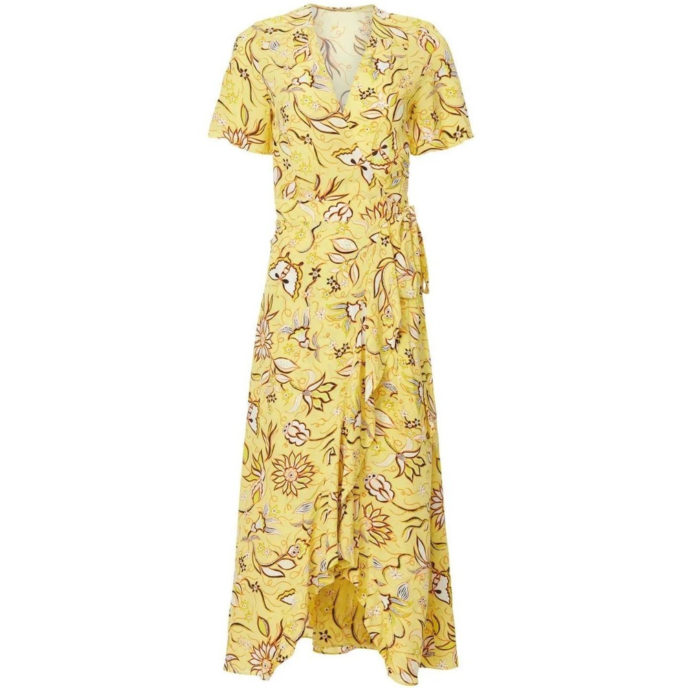 The Kooples Paris Yellow Floral Silky Dress Asymmetrical Ruffle Small NWT $320 - Picture 3 of 8